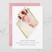 Ankündigung von Burgund und Blush Geometric Birth (Vorne/Hinten)