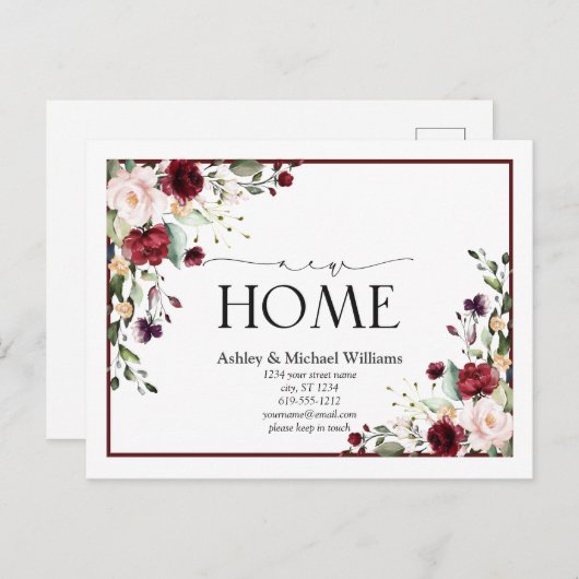 Ankündigung von Burgundy New Zuhause Script Moving (Vorne/Hinten)