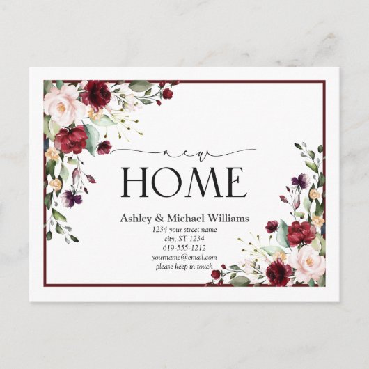 Ankündigung von Burgundy New Zuhause Script Moving (Vorderseite)