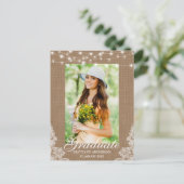 Ankündigung von Burlap Lace Lights Foto Abschluss Postkarte (Stehend Vorderseite)