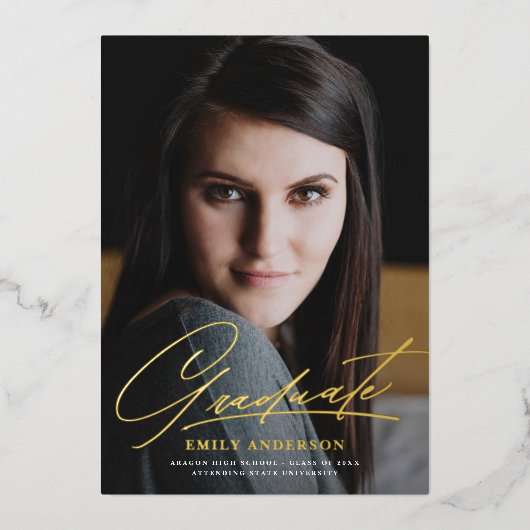 Ankündigung von Chic Gold Script Foto Abschluss (Vorderseite)