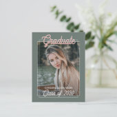 Ankündigung von Coral Blush Red Sage Green Abschlu Postkarte (Stehend Vorderseite)