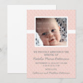 Ankündigung von Coral Damask Frame Foto Baby (Vorne/Hinten)