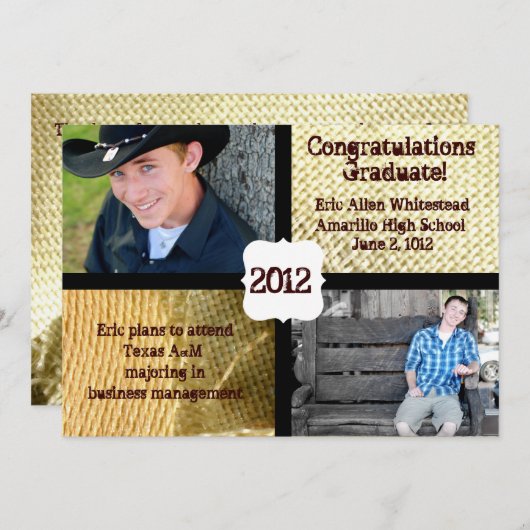 Ankündigung von Country Burlap Foto Abschluss (Vorne/Hinten)