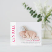 Ankündigung von Debut Baby Birth Postkarte (Stehend Vorderseite)