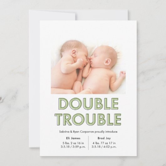 Ankündigung von Double Trouble Green Twins Baby (Vorderseite)