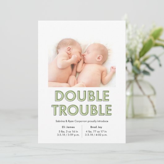 Ankündigung von Double Trouble Green Twins Baby (Stehend Vorderseite)