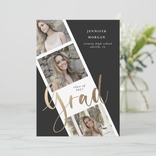 Ankündigung von drei Foto Gold Abschluss Foto (Stehend Vorderseite)