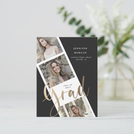 Ankündigung von drei Foto Gold Abschluss Foto Postkarte (Stehend Vorderseite)