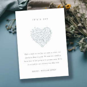 Ankündigung von Dusky Blue Floral Heart Baby