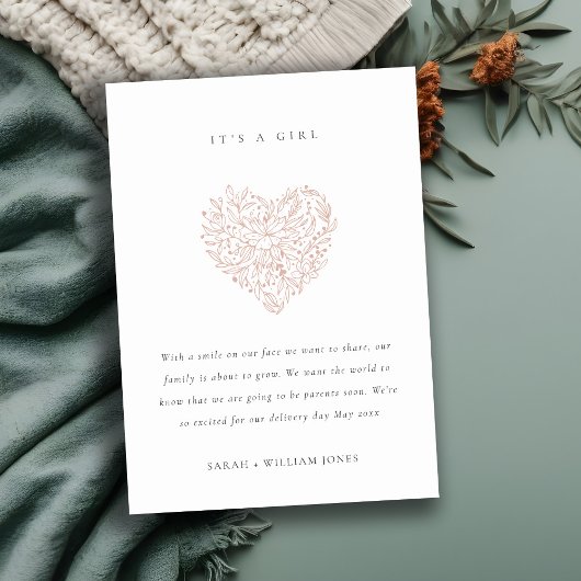 Ankündigung von Dusky Blush Floral Heart Baby