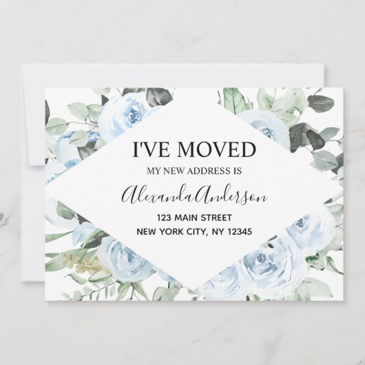 Ankündigung von Dusty Blue Floral Moving (Vorderseite)