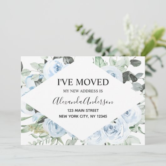 Ankündigung von Dusty Blue Floral Moving (Stehend Vorderseite)