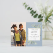 Ankündigung von Dusty Blue Micro Wedding Foto (Stehend Vorderseite)