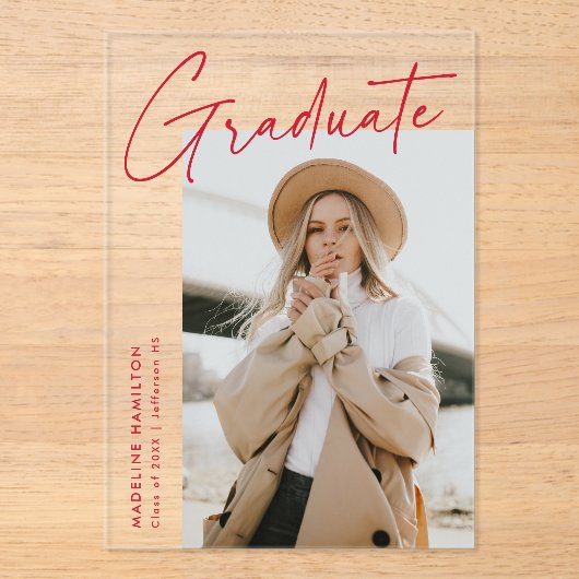 Ankündigung von einfachen Red Script-Acryl-Abschlü (Vorderseite)