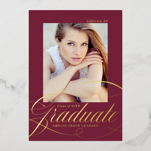 Ankündigung von Elegance Foil Script Maroon Abschl (Vorderseite)