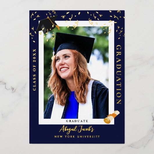 Ankündigung von Elegant Navy Blue Abschluss Foto (Vorderseite)