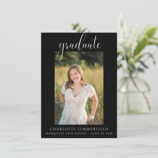 Ankündigung von elegantem Script Black Abschluss (Stehend Vorderseite)