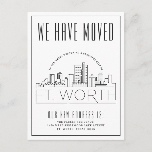 Ankündigung von Fort Worth Moving | Stilisierte Sk Postkarte (Vorderseite)