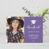 Ankündigung von Foto-Abschluss-Absolventen lila (Stehend Vorderseite)