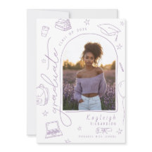 Ankündigung von Foto-Abschluss mit lila Hand