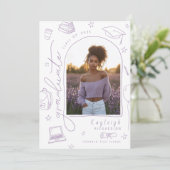 Ankündigung von Foto-Abschluss mit lila Hand (Stehend Vorderseite)