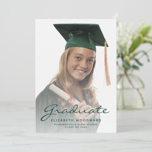 Ankündigung von Foto Dark Green Script Abschluss (Stehend Vorderseite)