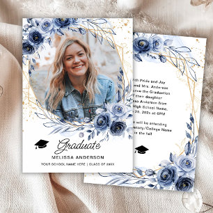 Ankündigung von Foto Graduate Navy Blue Flowers