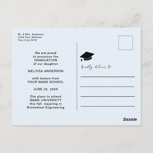 Ankündigung von Foto Graduate Navy Blue Flowers Postkarte (Rückseite)