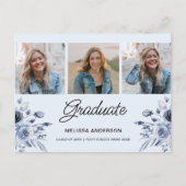 Ankündigung von Foto Graduate Navy Blue Flowers Postkarte (Vorderseite)
