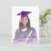 Ankündigung von Foto Lila Script Abschluss (Stehend Vorderseite)