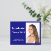 Ankündigung von Foto Navy Blue Abschluss Postkarte (Stehend Vorderseite)