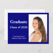 Ankündigung von Foto Navy Blue Abschluss Postkarte (Vorne/Hinten)