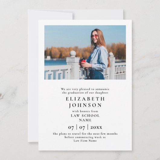 Ankündigung von Foto Script Law School Abschluss (Rückseite)