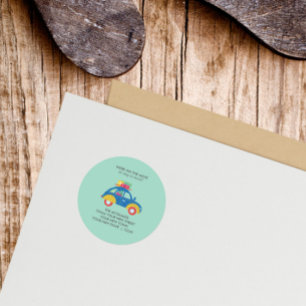 Ankündigung von Funky Car Moving Runder Aufkleber