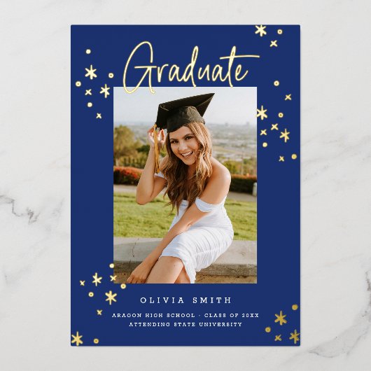 Ankündigung von Funky Modern Blue Gold Abschluss (Vorderseite)