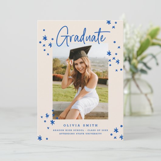 Ankündigung von Funky Modern Bright Blue Abschluss (Stehend Vorderseite)