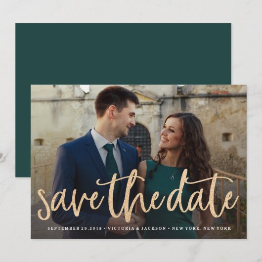 Ankündigung von Glittering Gold Save the Date Foto (Vorne/Hinten)