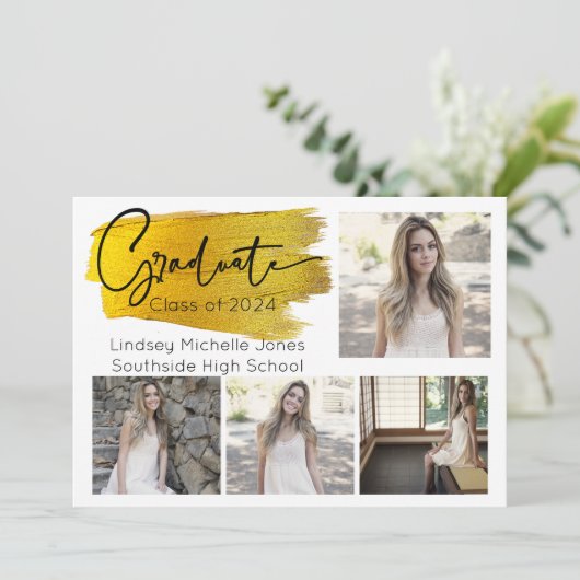 Ankündigung von Gold-Abschluss und Party Einladung (Stehend Vorderseite)