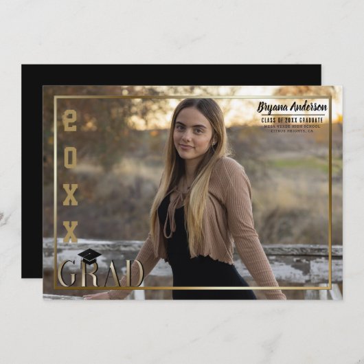 Ankündigung von Gold Border Grad Abschluss Foto (Vorne/Hinten)