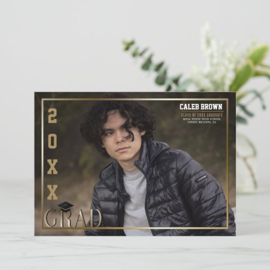 Ankündigung von Gold Border Grad Abschluss Foto (Stehend Vorderseite)