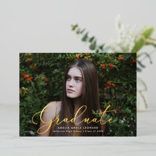 Ankündigung von Gold Foil Script Foto Abschluss (Stehend vorne)