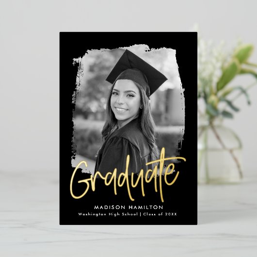 Ankündigung von Gold Foil Script Foto Abschluss (Stehend vorne)