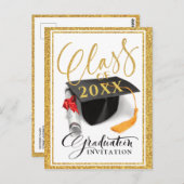 Ankündigung von Gold Glitzer Grad Cap Abschluss Postkarte (Vorne/Hinten)