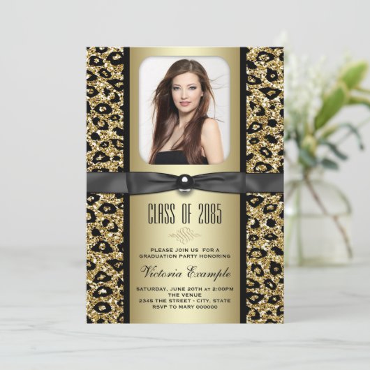 Ankündigung von Gold Glitzer Leopard Abschluss (Stehend Vorderseite)