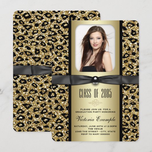 Ankündigung von Gold Glitzer Leopard Abschluss (Vorne/Hinten)