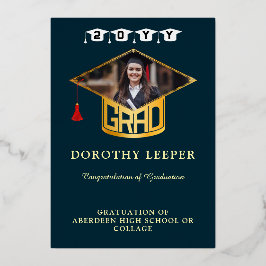 Ankündigung von Gold Grad Cap & Foto Abschluss