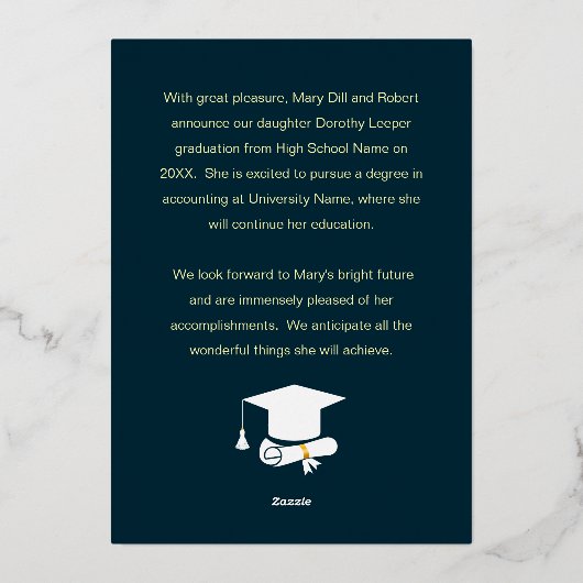 Ankündigung von Gold Grad Cap & Foto Abschluss (Rückseite)