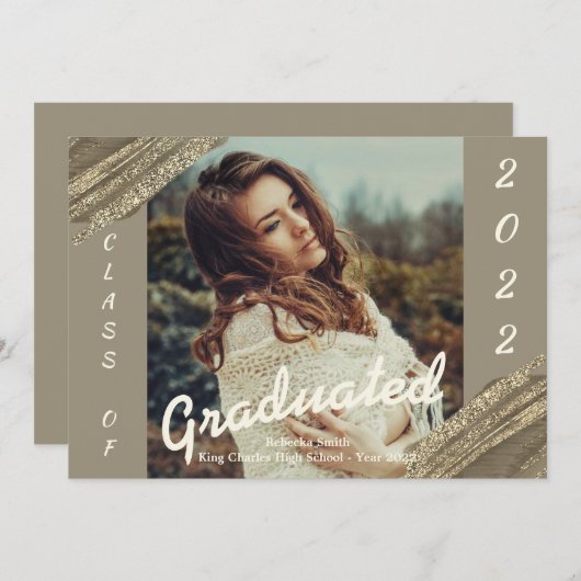 Ankündigung von Gold Green Graduated Foto Abschlus (Vorne/Hinten)