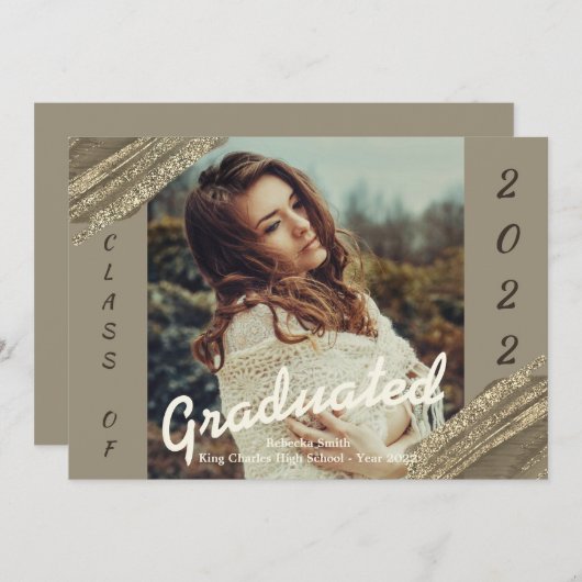 Ankündigung von Gold Green Graduated Foto Abschlus (Vorne/Hinten)